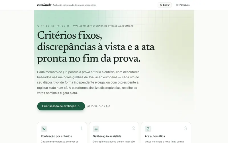 A página inicial de cumlaude