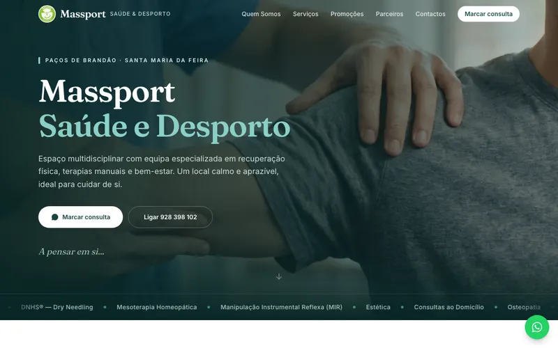 A página inicial de Massport