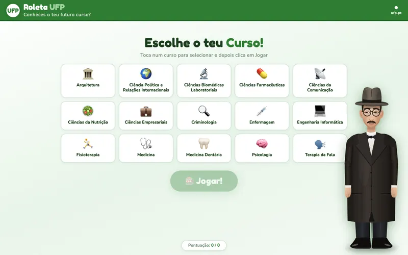 A página inicial de Roleta UFP