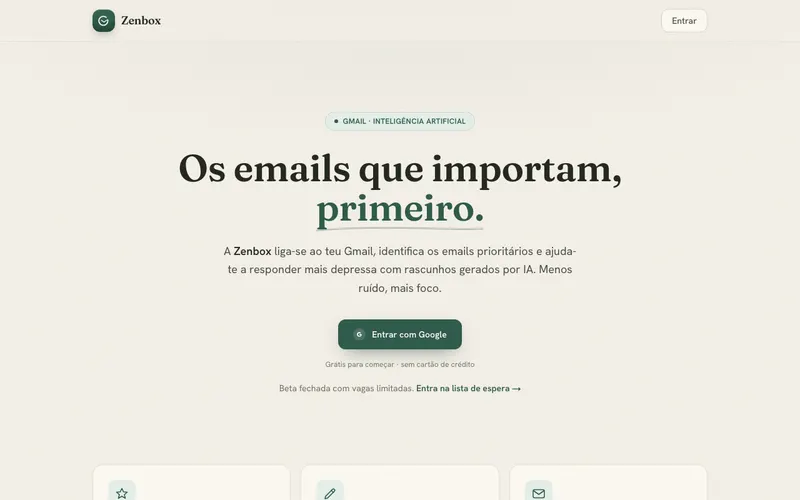 A página inicial de Zenbox